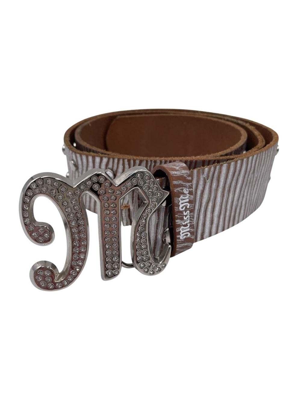 Miss Me Women's Silver Embossed Leather Rhinestone Belt Zebra Blingy Y2K Medium